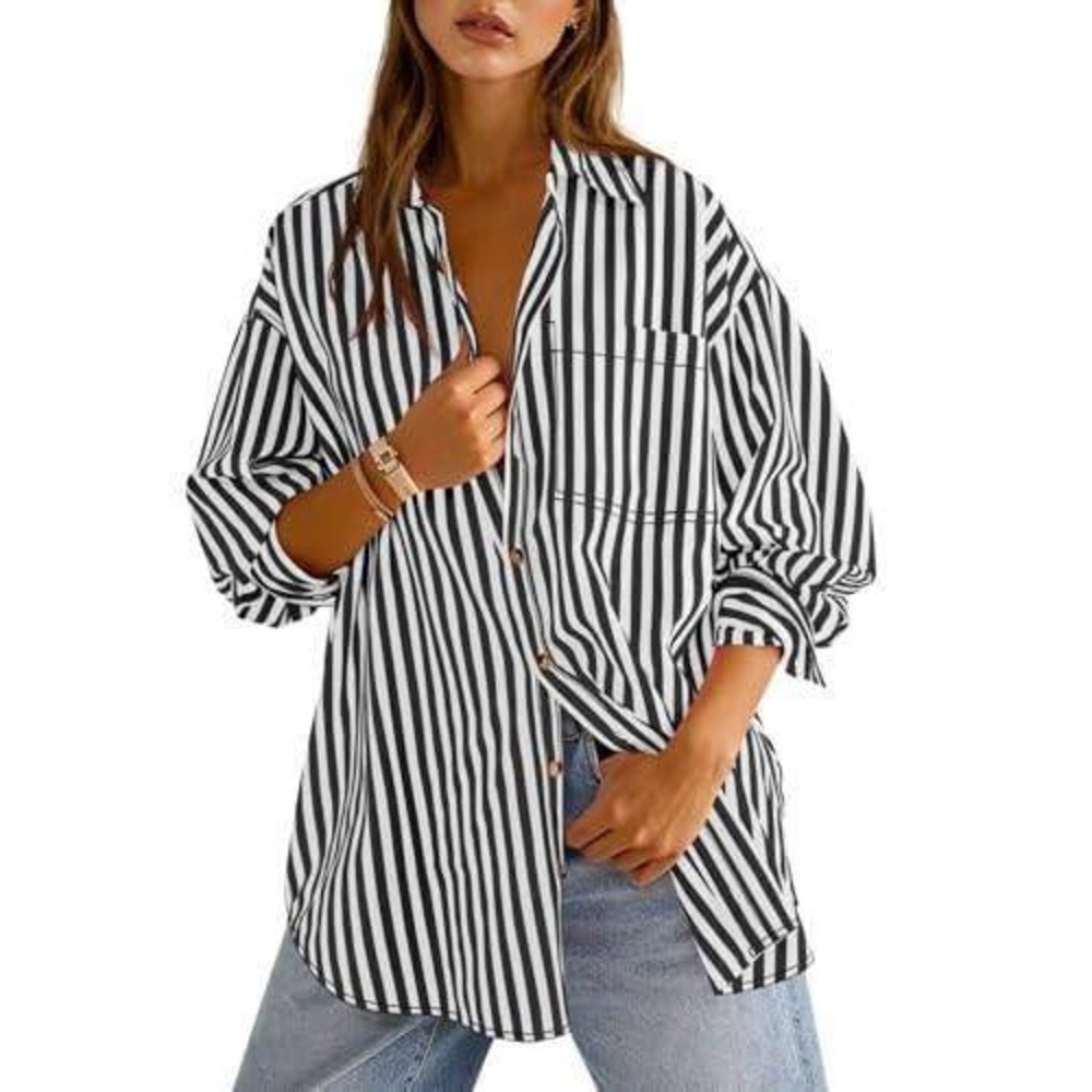 The Native One women's black white vertical striped shirt minimalist NWT M